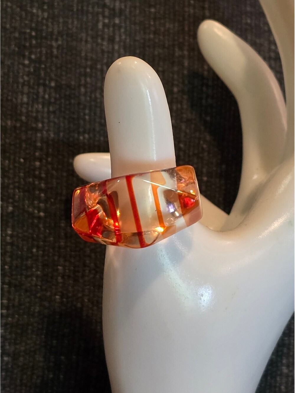 NOS Y2K Orange Color Ring - Acrylic / Lucite Chunky Orange Ring Size 7 VTG
